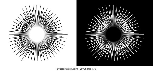 Fondo abstracto con líneas en círculo. Espiral de diseño artístico como logotipo o icono. Una figura negra en un fondo blanco y una figura igualmente blanca en el lado negro.