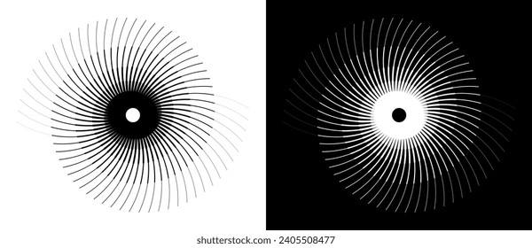 Abstract background with lines in circle. Art design spiral as logo or icon. A black figure on a white background and an equally white figure on the black side.