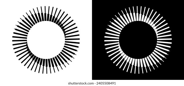 Abstract background with lines in circle. Art design spiral as logo or icon. A black figure on a white background and an equally white figure on the black side.