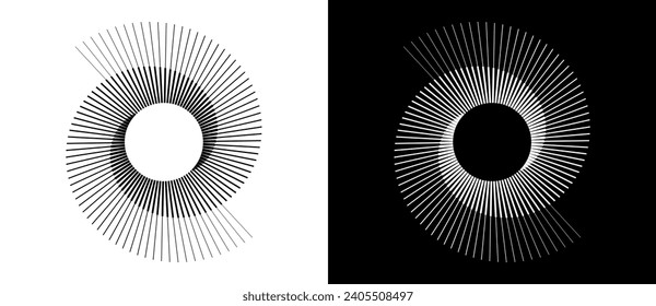 Abstract background with lines in circle. Art design spiral as logo or icon. A black figure on a white background and an equally white figure on the black side.