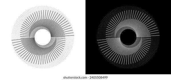Abstract background with lines in circle. Art design spiral as logo or icon. A black figure on a white background and an equally white figure on the black side.