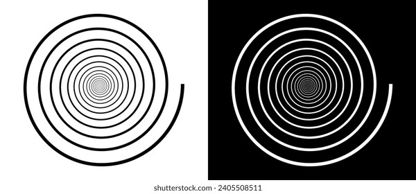 Abstract background with lines in circle. Art design spiral as logo or icon. A black figure on a white background and an equally white figure on the black side.