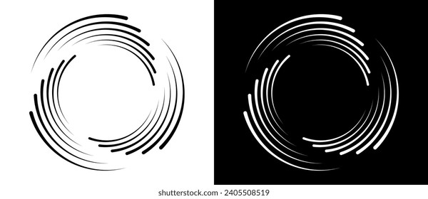 Abstract background with lines in circle. Art design spiral as logo or icon. A black figure on a white background and an equally white figure on the black side.