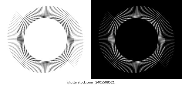 Abstract background with lines in circle. Art design spiral as logo or icon. A black figure on a white background and an equally white figure on the black side.