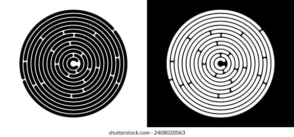 Abstract background with lines in circle. Art design spiral as logo or icon. A black figure on a white background and an equally white figure on the black side.