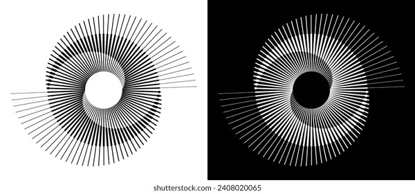 Abstract background with lines in circle. Art design spiral as logo or icon. A black figure on a white background and an equally white figure on the black side.