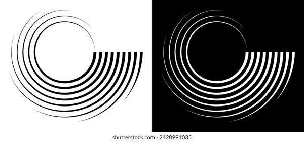 Abstract background with lines in circle. Art design spiral as logo or icon. A black figure on a white background and an equally white figure on the black side.