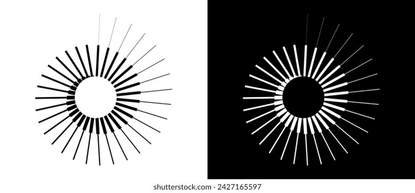 Abstract background with lines in circle. Art design spiral as logo or icon. A black figure on a white background and an equally white figure on the black side.