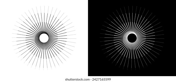 Abstract background with lines in circle. Art design spiral as logo or icon. A black figure on a white background and an equally white figure on the black side.