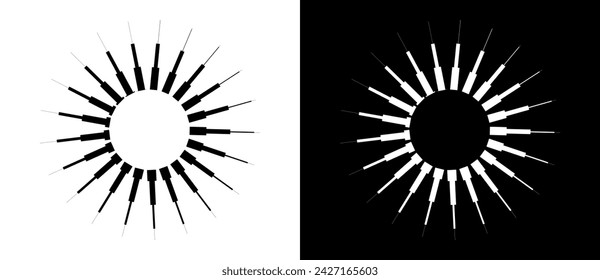 Abstract background with lines in circle. Art design spiral as logo or icon. A black figure on a white background and an equally white figure on the black side.