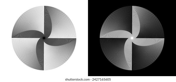 Abstract background with lines in circle. Art design spiral as logo or icon. A black figure on a white background and an equally white figure on the black side.