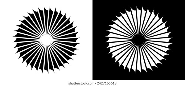 Abstract background with lines in circle. Art design spiral as logo or icon. A black figure on a white background and an equally white figure on the black side.