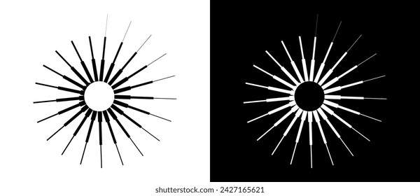 Abstract background with lines in circle. Art design spiral as logo or icon. A black figure on a white background and an equally white figure on the black side.