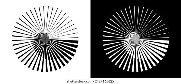 Abstract background with lines in circle. Art design spiral as logo or icon. A black figure on a white background and an equally white figure on the black side.