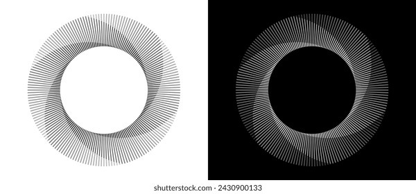 Abstract background with lines in circle. Art design spiral as logo or icon. A black figure on a white background and an equally white figure on the black side.