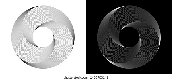 Abstract background with lines in circle. Art design spiral as logo or icon. A black figure on a white background and an equally white figure on the black side.