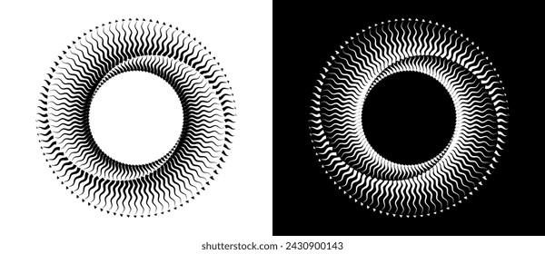 Abstract background with lines in circle. Art design spiral as logo or icon. A black figure on a white background and an equally white figure on the black side.