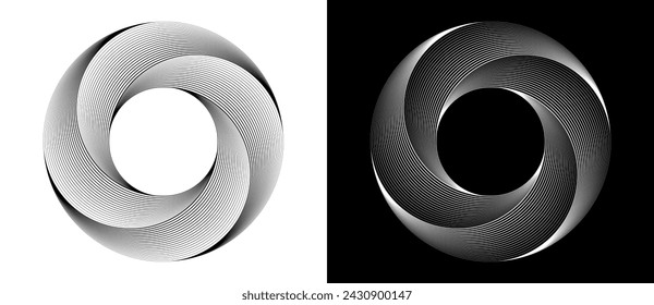 Abstract background with lines in circle. Art design spiral as logo or icon. A black figure on a white background and an equally white figure on the black side.