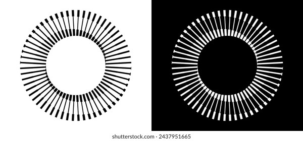 Fondo abstracto con líneas en círculo. Espiral de diseño de arte como logotipo o icono. Una figura negra sobre fondo blanco y una figura igualmente blanca en el lado negro.