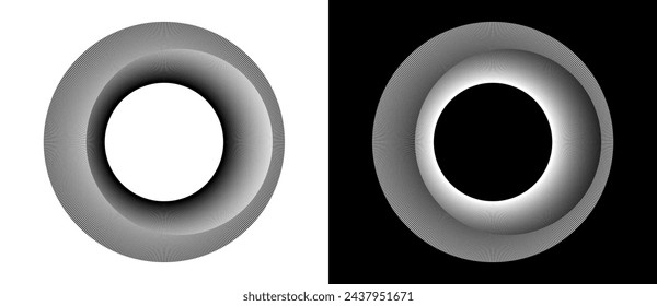 Abstract background with lines in circle. Art design spiral as logo or icon. A black figure on a white background and an equally white figure on the black side.