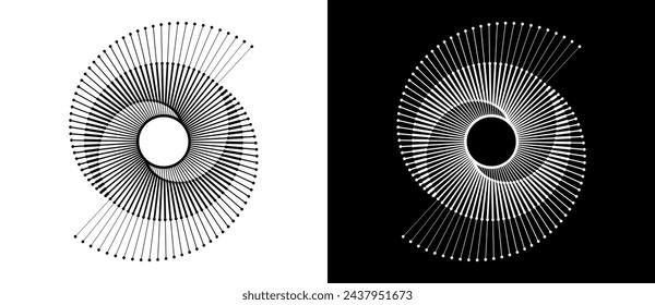 Abstract background with lines in circle. Art design spiral as logo or icon. A black figure on a white background and an equally white figure on the black side.