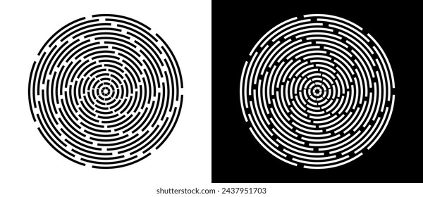 Abstract background with lines in circle. Art design spiral as logo or icon. A black figure on a white background and an equally white figure on the black side.