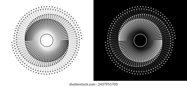 Abstract background with lines in circle. Art design spiral as logo or icon. A black figure on a white background and an equally white figure on the black side.