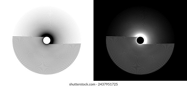 Abstract background with lines in circle. Art design spiral as logo or icon. A black figure on a white background and an equally white figure on the black side.