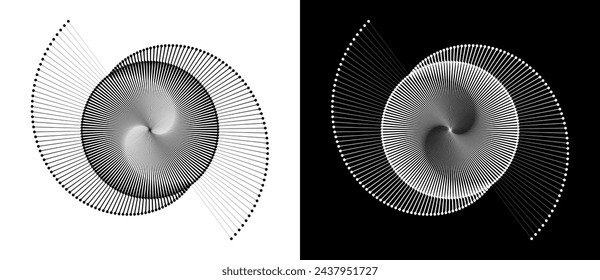 Abstract background with lines in circle. Art design spiral as logo or icon. A black figure on a white background and an equally white figure on the black side.