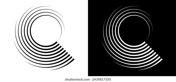 Abstract background with lines in circle. Art design spiral as logo or icon. A black figure on a white background and an equally white figure on the black side.