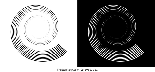 Abstract background with lines in circle. Art design spiral as logo or icon. A black figure on a white background and an equally white figure on the black side.