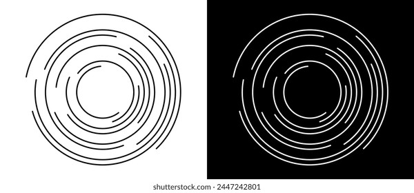 Fondo Abstractas con líneas en círculo. Logo o icono de diseño de arte. Una figura negra sobre fondo blanco y una figura igualmente blanca en el lado negro.