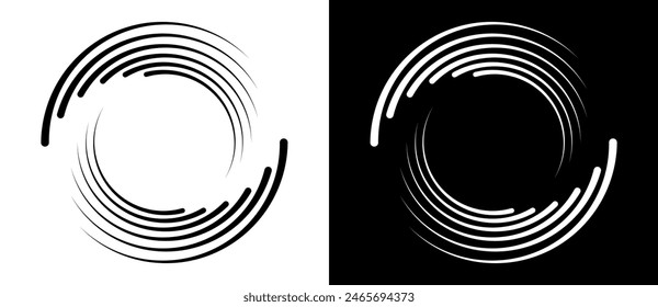 Abstract background with lines in circle. Art design spiral as logo or icon. A black figure on a white background and an equally white figure on the black side.