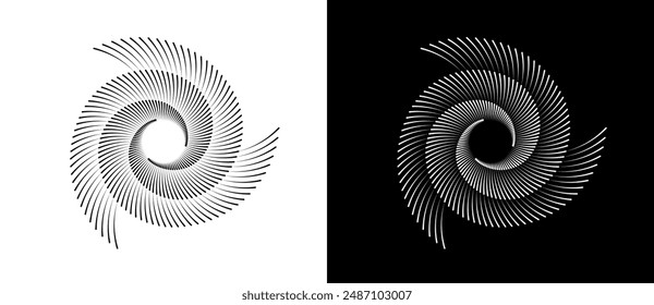 Abstract background with lines in circle. Art design spiral as logo or icon. A black figure on a white background and an equally white figure on the black side.