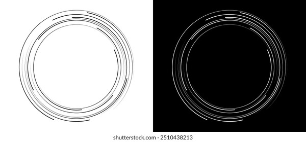 Abstract background with lines in circle. Art design spiral as logo or icon. A black figure on a white background and an equally white figure on the black side.