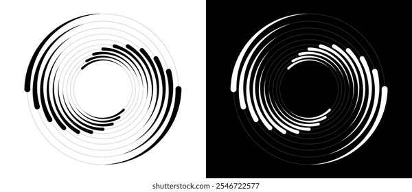 Abstract background with lines in circle. Art design spiral as logo or icon. A black figure on a white background and an equally white figure on the black side.