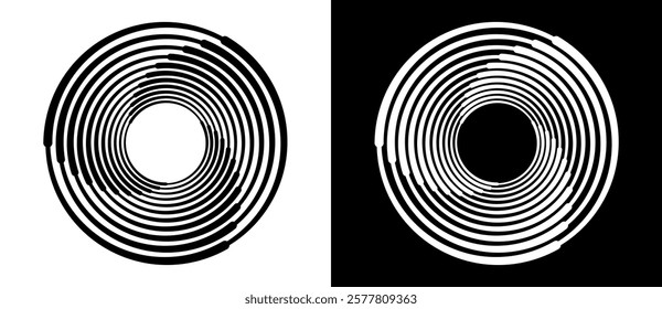 Abstract background with lines in circle. Art design spiral as logo or icon. A black figure on a white background and an equally white figure on the black side.