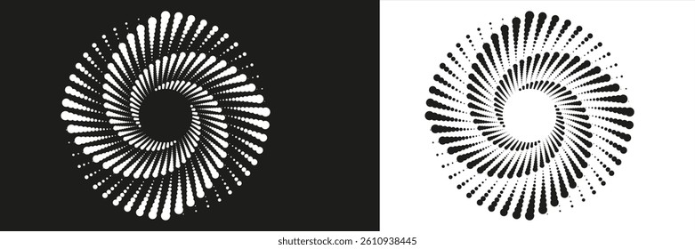 Abstract background with lines in circle. Art design spiral as logo or icon. A black figure on a white background and an equally white figure on the black side.