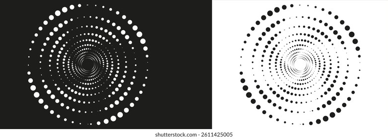Abstract background with lines in circle. Art design spiral as logo or icon. A black figure on a white background and an equally white figure on the black side.