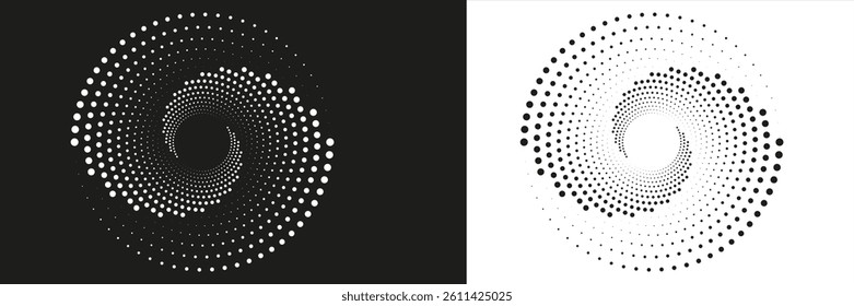 Abstract background with lines in circle. Art design spiral as logo or icon. A black figure on a white background and an equally white figure on the black side.