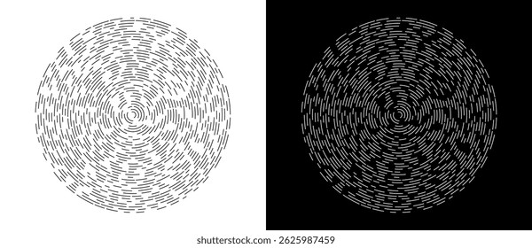 Abstract background with lines in circle. Art design circle as logo or icon. A black figure on a white background and an equally white figure on the black side.
