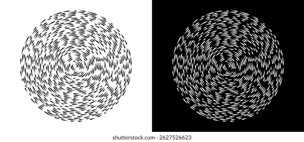 Abstract background with lines in circle. Art design spiral as logo or icon. A black figure on a white background and an equally white figure on the black side.