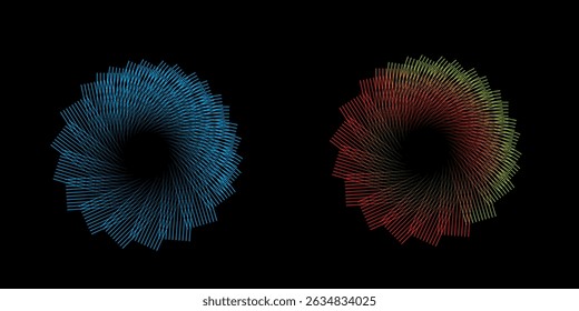 Abstract background with lines in circle. Art design spiral as logo or icon. A black figure on a white background and an equally white figure on the black side.
