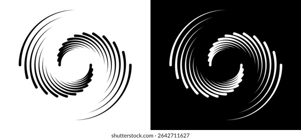 Abstract background with lines in circle. Art design spiral as logo or icon. A black figure on a white background and an equally white figure on the black side.