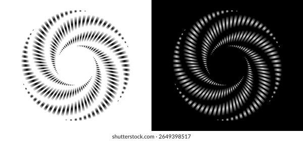 Abstract background with lines in circle. Art design spiral as logo or icon. A black figure on a white background and an equally white figure on the black side.