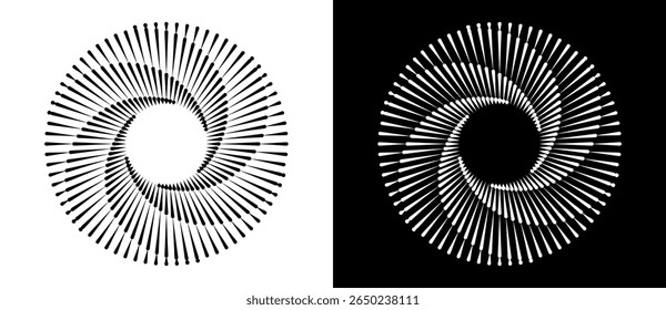 Abstract background with lines in circle. Art design spiral as logo or icon. A black figure on a white background and an equally white figure on the black side.