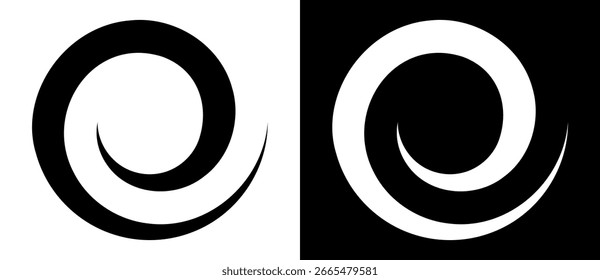 Abstract background with lines in circle. Art design spiral as logo or icon. A black figure on a white background and an equally white figure on the black side.