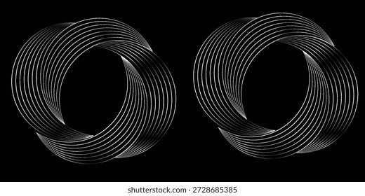 Fondo Abstractas con líneas en círculo. Espiral de diseño de arte como logotipo o icono. Una figura negra sobre un fondo blanco y una figura igualmente blanca en el lado negro.