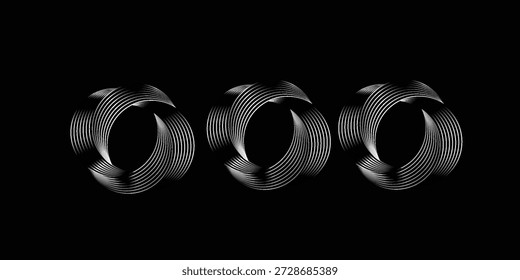 Fondo Abstractas con líneas en círculo. Espiral de diseño de arte como logotipo o icono. Una figura negra sobre un fondo blanco y una figura igualmente blanca en el lado negro.