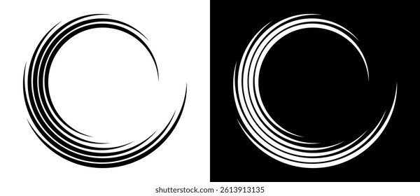 Abstract background with lines in circle  form. Art design spiral as logo or icon. A black figure on a white background and an equally white figure on the black side.